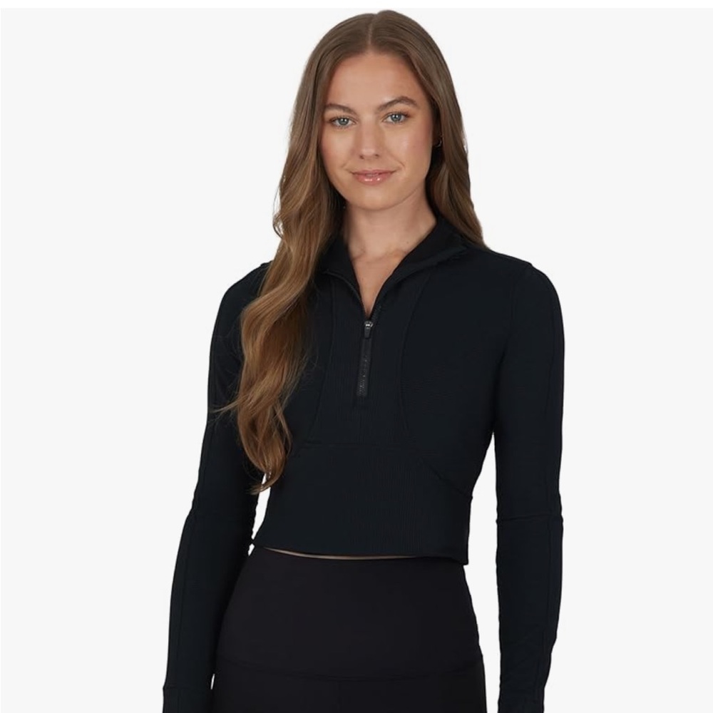 90 Degree Womens Interlink Ribbed Half Zip Long Sleeve Crop Top Jacket